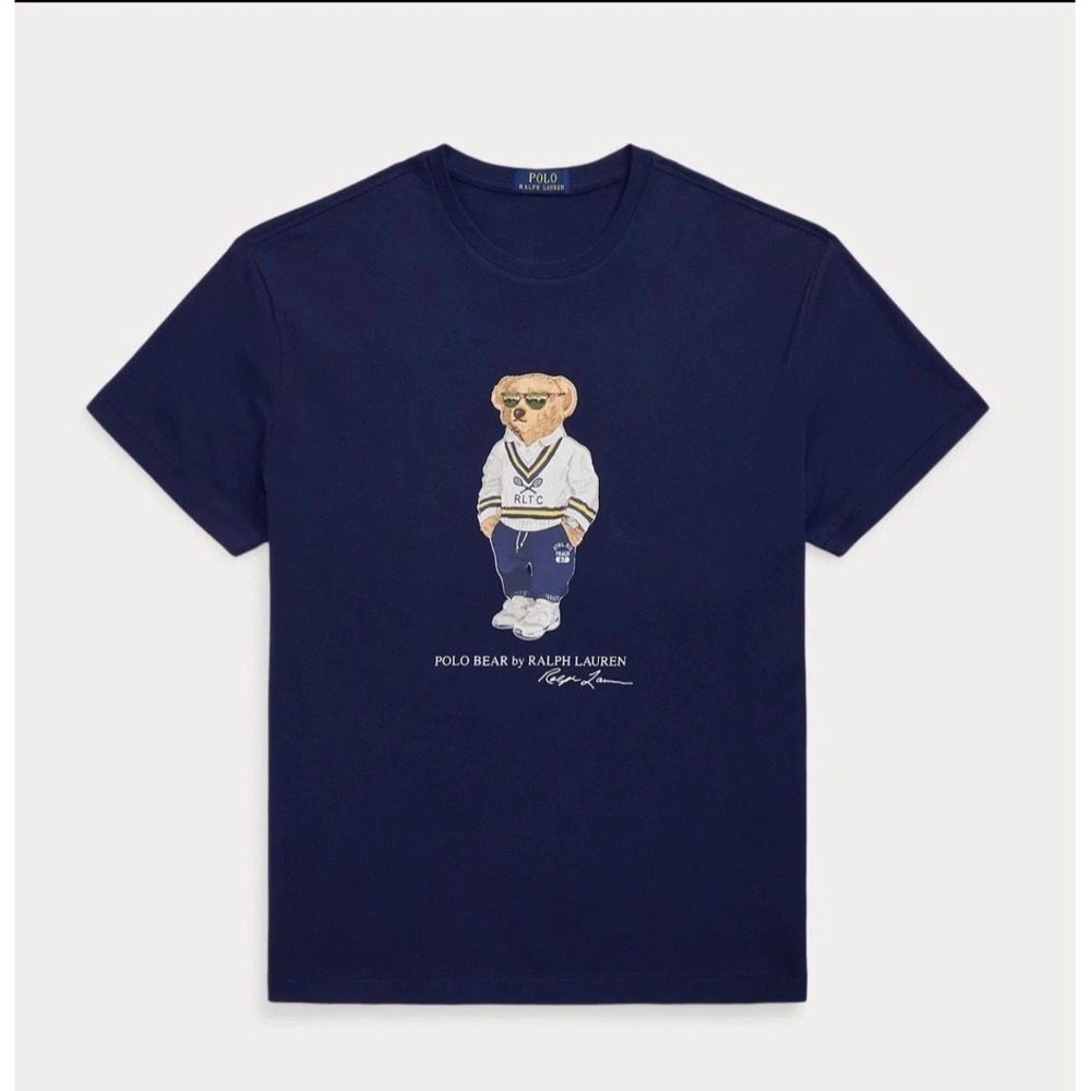 NWT Polo Ralph Lauren T Shirt Mens Medium Navy Blue TENNIS BEAR Short Sleeve